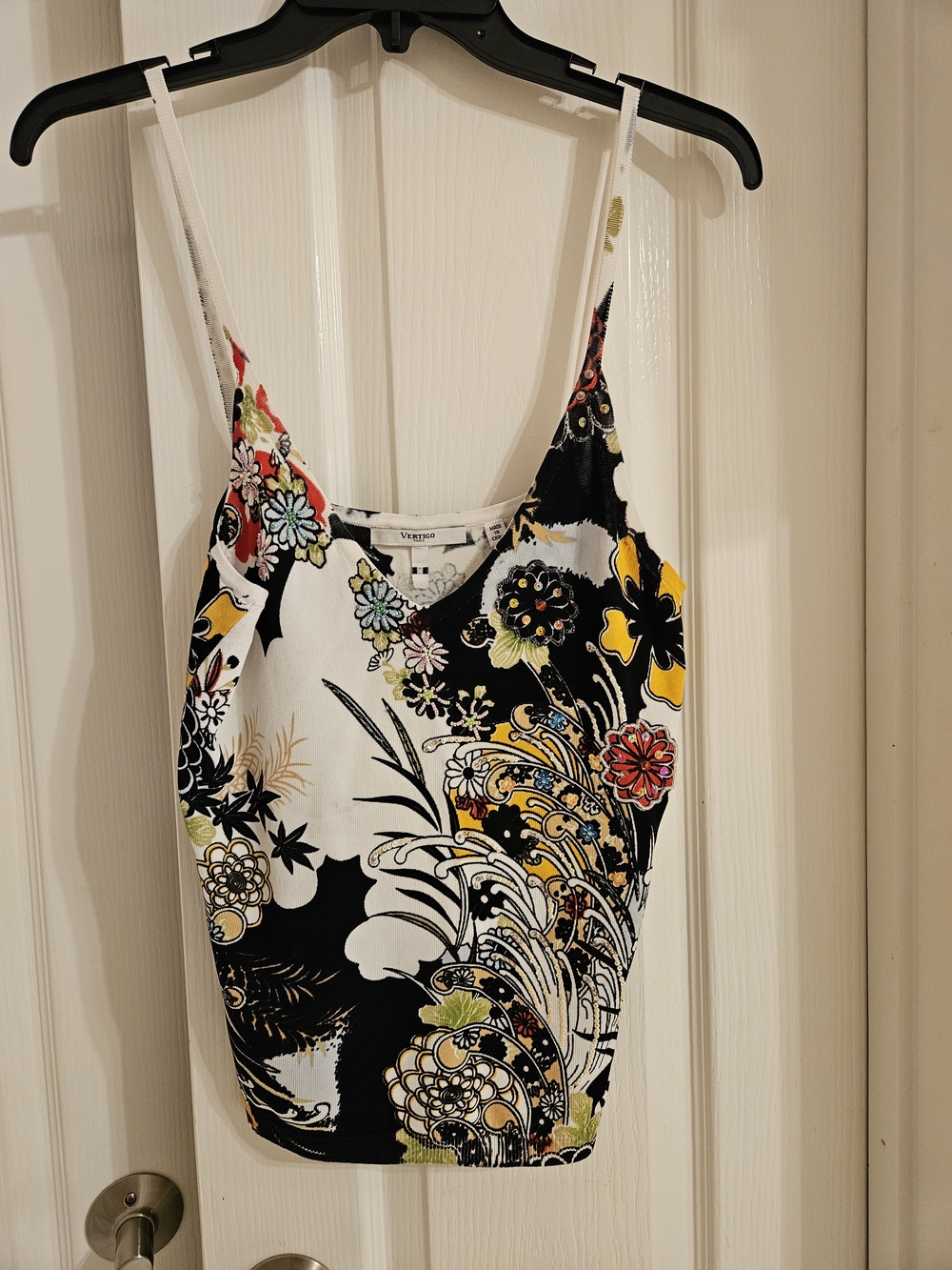 Vero Moda Floral Print Spaghetti Strap Tank Top - White/Black/Multicolor